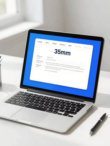 A clean workspace setup with a modern laptop showing a digital certificate with electric blue accents, natural morning light, sharp focus, 35mm