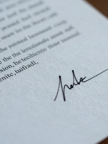 Macro close-up of a certified linguistic verification document, crisp cool daylight, focus on official dry seal and signature lines, minimal warmth.
