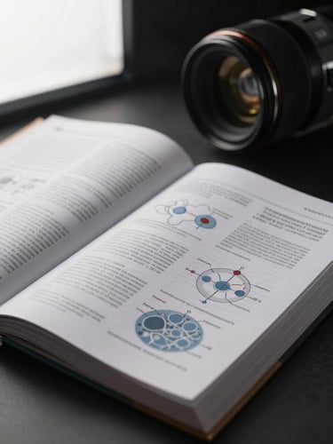 Macro photograph of an open medical journal showing scientific diagrams, clean studio light, objective framing.