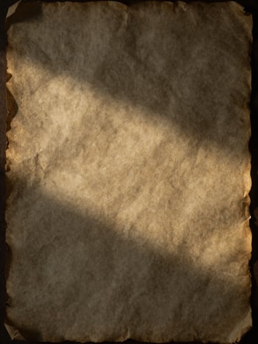Varetas de milefólio secas sobre um pergaminho antigo de textura rugosa, com um toque de luz dourada vindo do lado, criando sombras longas e um ambiente místico e sereno.