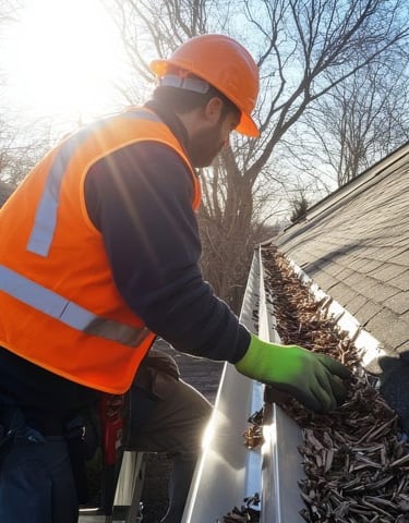 Cleaning clogged downspout for rainwater drainage system