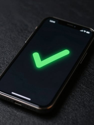 A close-up of a modern smartphone screen displaying a secure digital wallet transaction success message with electric neon green checkmark, dark high-contrast background