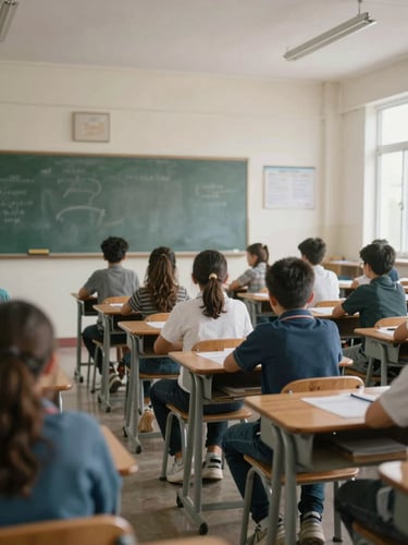documentary-style editorial photography of an active local classroom with natural overcast daylight, muted organic tones, authentic environmental framing, 35mm
