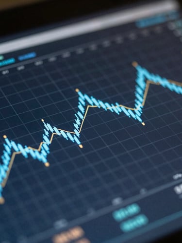 Macro close-up of a financial model on a dark screen, sharp spreadsheet grids, clean blue neon lines, cool daylight shadows