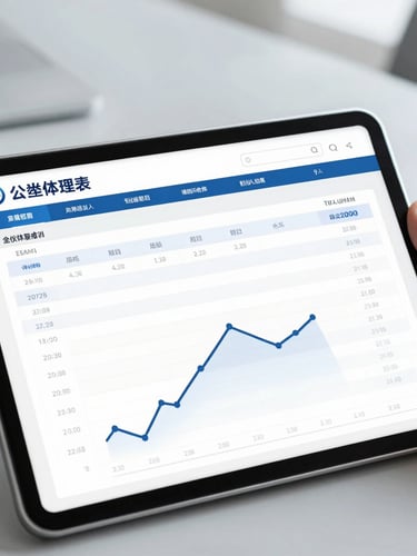 Close-up of a secure tablet displaying structured compliance logs and audit charts in a professional corporate office, bright neutral lighting, slate gray tones