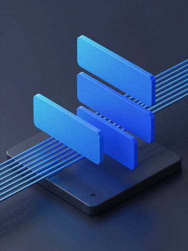 Sleek 3D render of abstract geometric data flows, cool studio lighting, electric blue and dark slate tones, clean isometric perspective