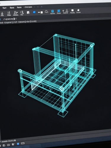 Sleek technical software photography of Revit modeling workspace, automated wireframe generation with neon cyan highlights, high contrast dark mode UI