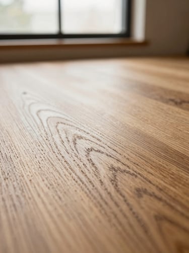 Macro close-up of wire-brushed slow-grown oak timber grain, low-angle natural window light with rich warm tones, shallow depth of field, architectural crop