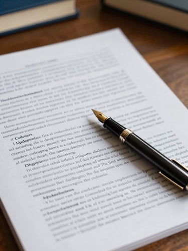 Close-up of a printed academic research paper with handwritten notes in the margins, elegant fountain pen resting on the page, warm library desk lighting, editorial academic photography