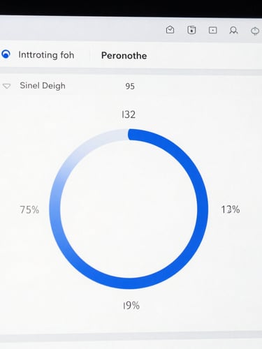 Straight-on macro shot of a clean software interface displaying real-time ad performance metrics, crisp daylight, high-contrast blue and white tones