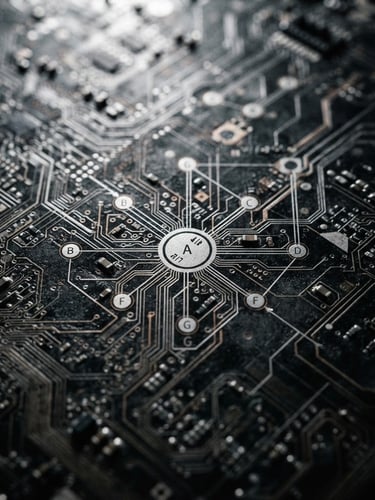 Macro crop of a dark, high-contrast node-based system diagram, sharp low-key studio lighting, deep charcoal and silver tones, macro depth of field.