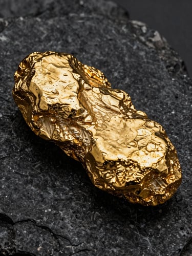 Fotografía macro de una veta de oro en bruto incrustada en roca de pizarra oscura, alto contraste, enfoque nítido en texturas geológicas naturales sin intervención humana