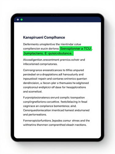 Clean software UI showing legal text with automated compliance warnings and TCU jurisprudence references highlighted in green