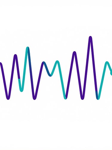 A clean, high-contrast schematic diagram of cardiac action potentials, sharp vector lines in royal purple and clinical teal, white background, technical medical layout.