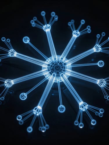 Architectural wireframe of a neural network, high contrast, cold blue glow, heavy shadows, 35mm, dark tactical photography