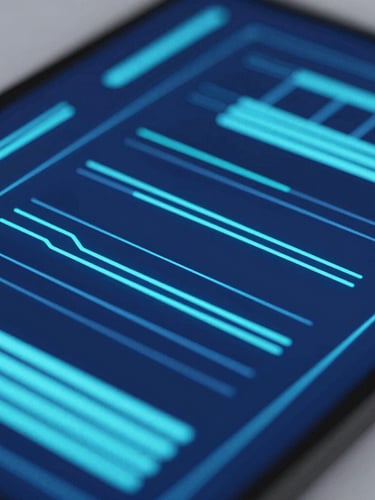 Macro close-up of a high-fidelity digital interface dashboard with glowing cyan and electric blue data lines, soft studio lighting, ultra-modern