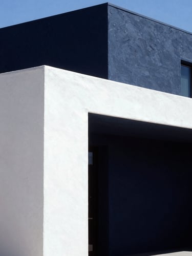 Architectural detail of a modern Mesa home exterior in bright Arizona daylight, clean geometric shadows, 35mm photography