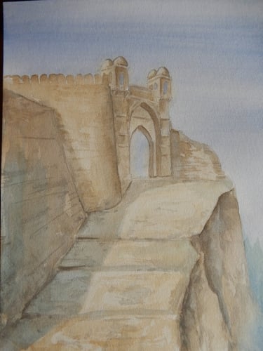 Forteresse de Mandu (India) Aquarelle 24/30 cm