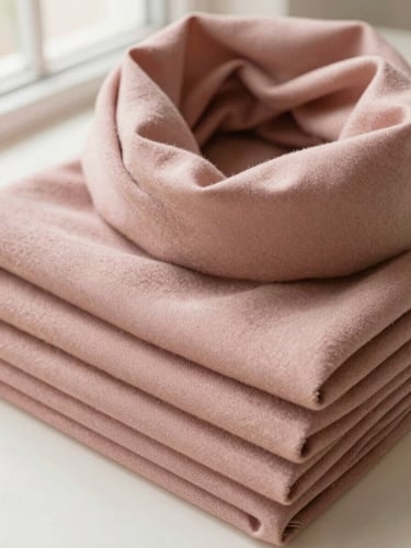 Soft dusty rose modest scarves neatly folded, displaying rich fabric textures and premium weaves