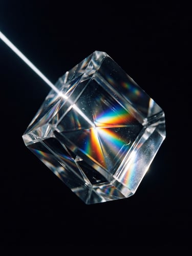 Macro shot of optical glass refracting sharp white light, deep obsidian background, dark editorial photography, 35mm lens