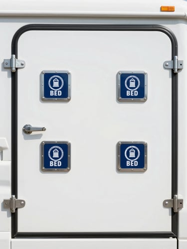 Close-up of a secure armored transport vehicle door with official security seals and steel locks, bright professional daylight, sharp focus.
