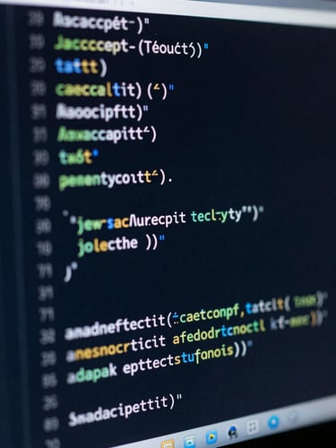 Macro close-up of clean JavaScript code on a high-resolution screen, soft blue ambient backlighting, sharp focus on code syntax, low-key moody atmosphere