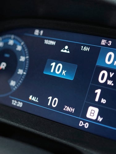 Macro crop of a dark, high-contrast digital dashboard interface displaying real-time call volume metrics, conversion rates, and active agent statuses in crisp blue and white UI elements.