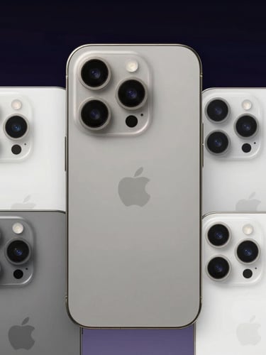 Macro close-up of a pristine titanium iPhone camera lens, sharp reflections, dark low-key studio lighting, 85mm lens.