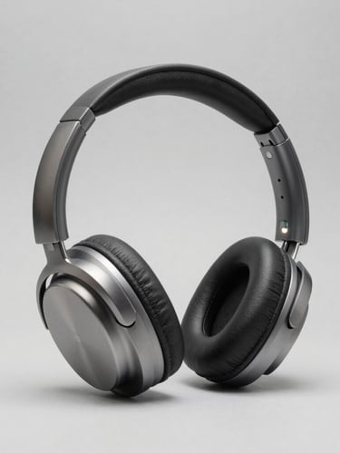A high-contrast, eye-level studio photograph of a premium minimalist aluminum headphone set, isolated on a solid light gray background, crisp lighting, soft drop shadow.