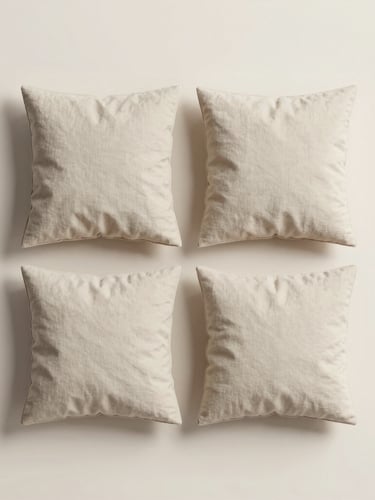 A minimalist flat-lay of clean, neutral-toned home goods on a warm off-white studio background, crisp high-key lighting, soft drop shadows.