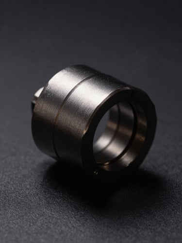 Macro close-up of a CNC-machined billet aluminum receiver, low-key side-lighting, dark matte charcoal background, sharp metallic textures.
