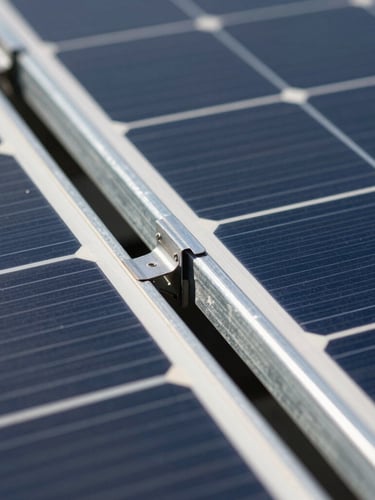 Close-up of high-grade monocrystalline solar panel textures with robust galvanized iron mounting structures under bright direct Mysuru sunlight.
