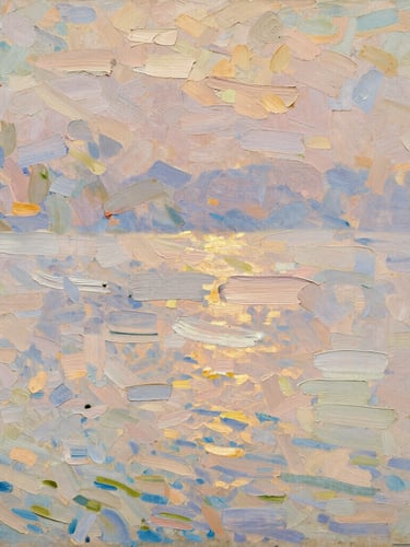 Extreme macro detail shot of a museum-grade canvas texture showing heavy oil paint brushstrokes of a Monet water landscape, warm soft light