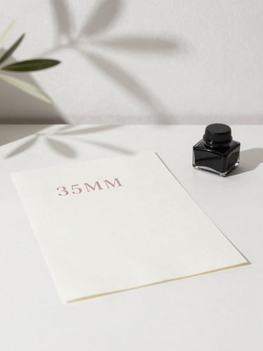 Minimalist writer's desk in bright daylight, a single heavy cotton sheet of paper with elegant serif typography resting near a modern ink well, soft shadows of olive leaves on plaster wall, 35mm.