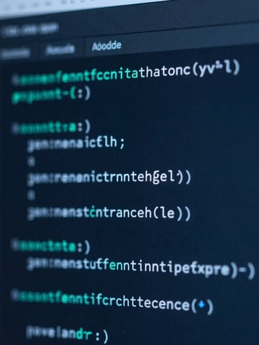 Macro close-up of clean code on a high-resolution screen, moody studio lighting with cool blue and teal highlights, 35mm