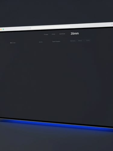 Sleek tech photography of a high-fidelity website mockup inside a minimal browser frame on a deep charcoal screen, cool studio lighting, electric blue accent glowing from the side, sharp focus, 35mm