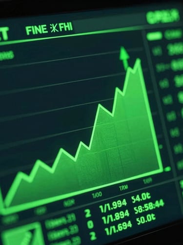 Extreme macro shot of a dark neon-green trading terminal dashboard, glowing analytics graphs, ultra-sharp focus on rising pipeline metrics, high-contrast digital texture