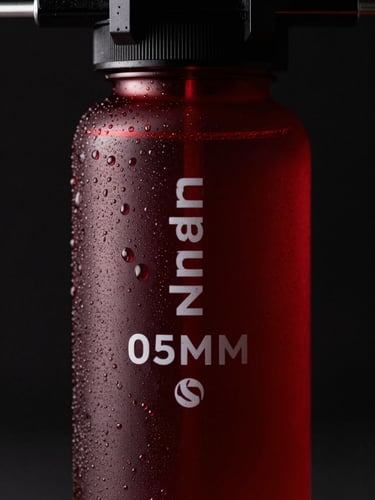 Dramatic close-up of a premium water bottle label being precisely applied by automated machinery, condensation droplets, 85mm