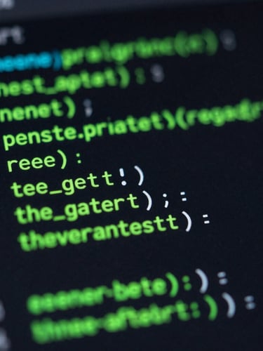 Extreme close-up macro shot of a dark-mode code editor with glowing neon green syntax highlighting, shallow depth of field, sharp focus on terminal commands.