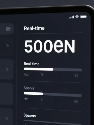 Macro crop of a high-fidelity dark-mode UI mockup, displaying real-time page speed metrics and clean monospace typography, sharp directional studio light, deep obsidian background.