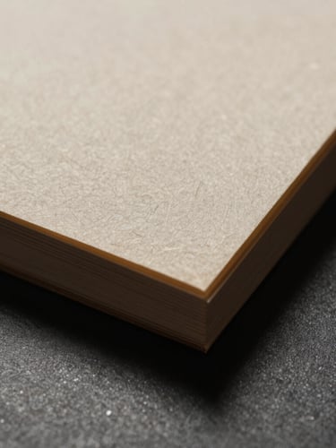 Macro close-up of heavy-weight textured paper and brushed bronze edges, low-key lighting, deep shadows.