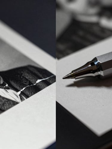 Extreme macro close-up of a digital stylus pen detailing a torn historical photograph on a high-resolution screen, dramatic side-lighting, rich monochrome with selective color