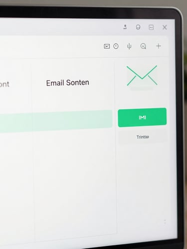 Minimalist UI wireframe showing a clean email inbox interface, focused triage columns, terminal green status highlights, monospace typography, crisp flat lighting.