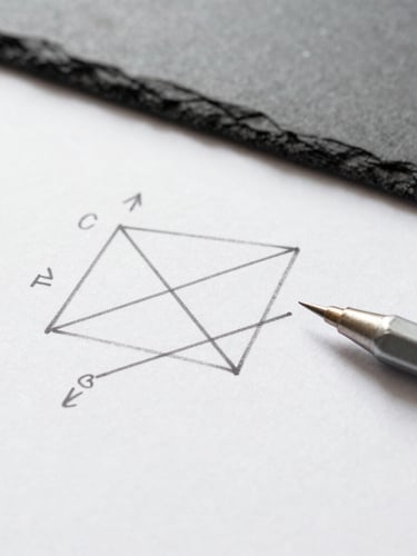 Top-down macro photograph of a clean geometric calculus proof hand-drawn on pristine graph paper, sharp technical pencil resting on the page, bright diffused daylight, slate and white tones.
