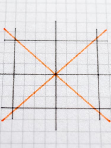 Top-down macro photograph of a clean geometric proof on grid paper, sharp orange pencil line highlighting a vector intersection, bright diffused daylight