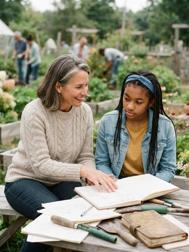 Bright natural photography of an active mentoring session in Indiana, warm ivory tones, soft overcast daylight, shallow depth of field, 35mm