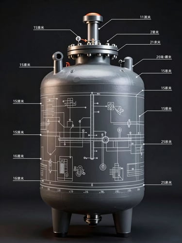 A detailed technical engineering blueprint of a pressure vessel with precise weld-mapping annotations on a high-contrast dark background.