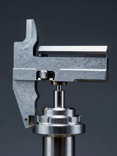 Portrait orientation, macro shot of a modified metallic component being calibrated under cool-toned industrial studio lighting, sharp contrasts, no people
