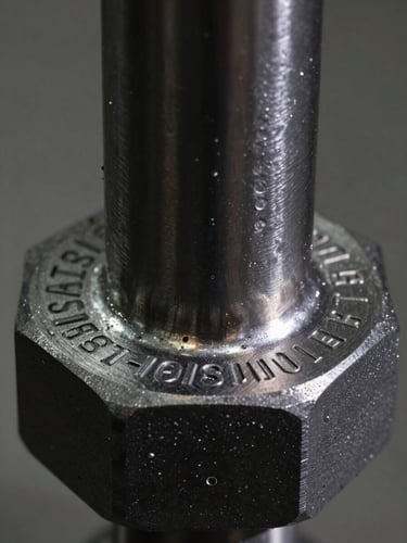 Extreme close-up of a factory OEM stamp pressed into a heavy steel hydraulic fitting, serial number and manufacturer code clearly engraved, studio strobe lighting from one side casting sharp shadows that reveal the stamped depth, black metal surface, no text overlays
