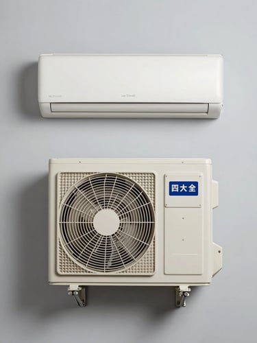 Wall-mounted split air conditioning unit photographed straight-on against a light gray background, even studio lighting showing model number plate and control panel clearly